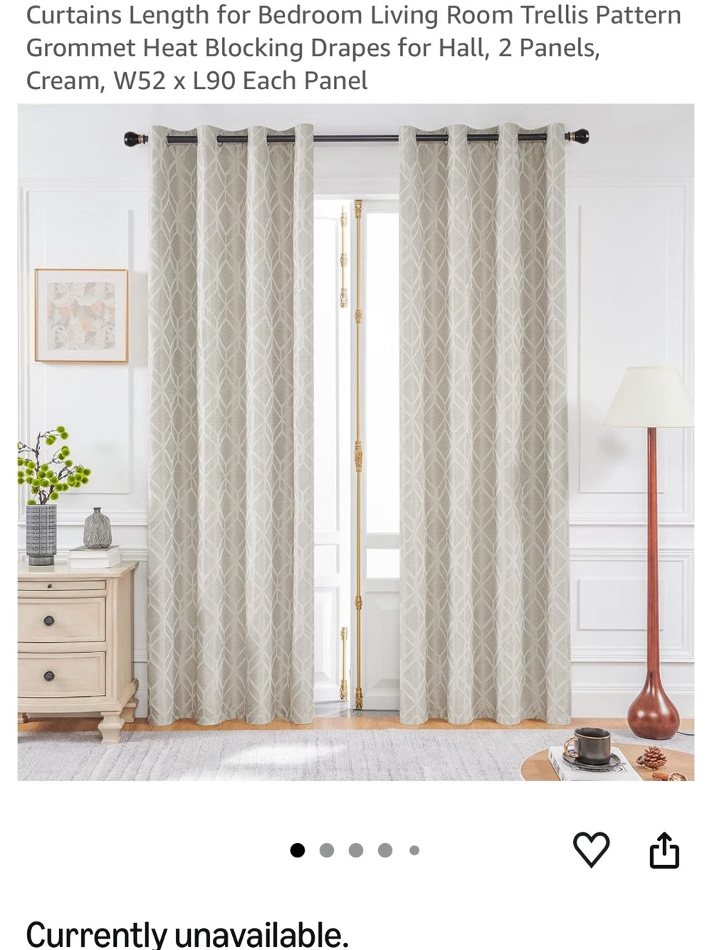Trellis Pattern Grommet Curtains - Cream (2 Panels)